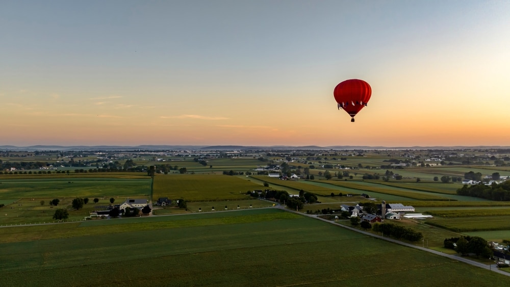 best Things to do in Lancaster, PA, photo of the countryside and a hot air balloon