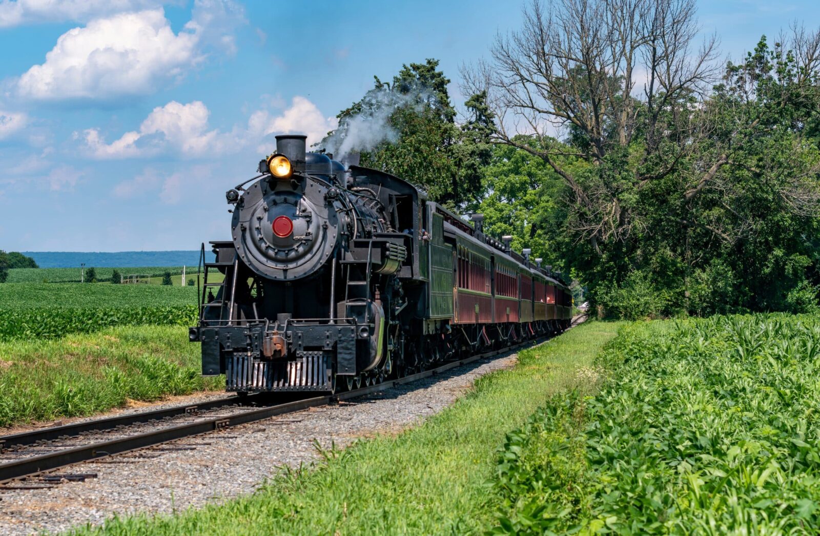 Take a historic Lancaster train ride on the Strasburg Rail road through PA farmland.