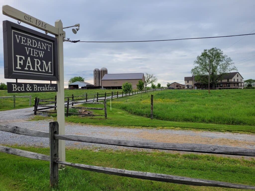 VIew of Verdant View Farm Bed and Breakfast, a family-friendly farm stay in Amish Country in Pennsylvania.