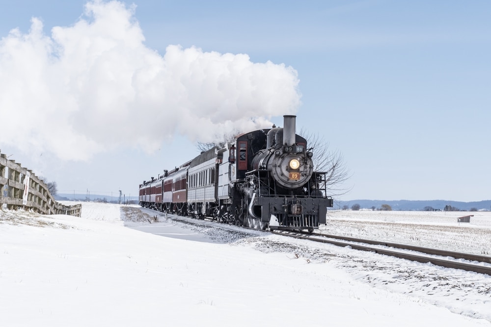 Ride the Strasburg Christmas Train This Winter 1 Strasburg Christmas Train traveling by our farmstay B&B