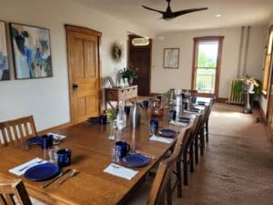 Farmhouse Breakfast Room set for morning meal. Enjoy a homecooked breakfast before heading off to Thomas the Train ride