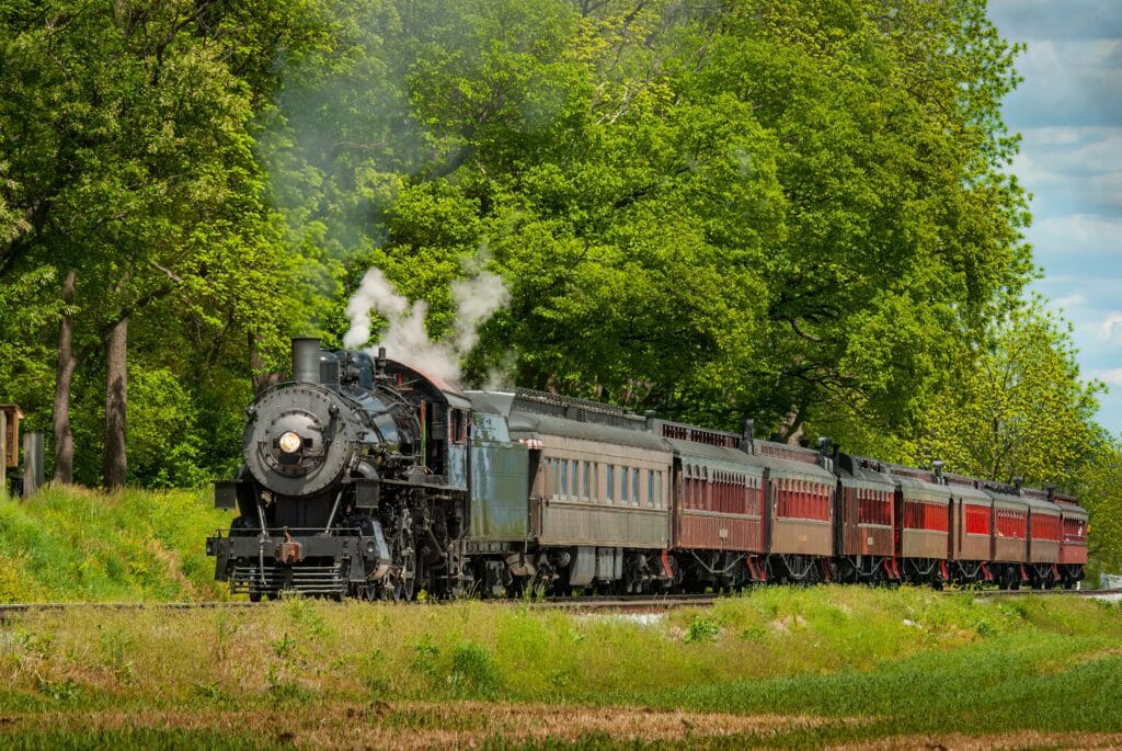 Historic Lancaster train ride through PA countryside in the spring.